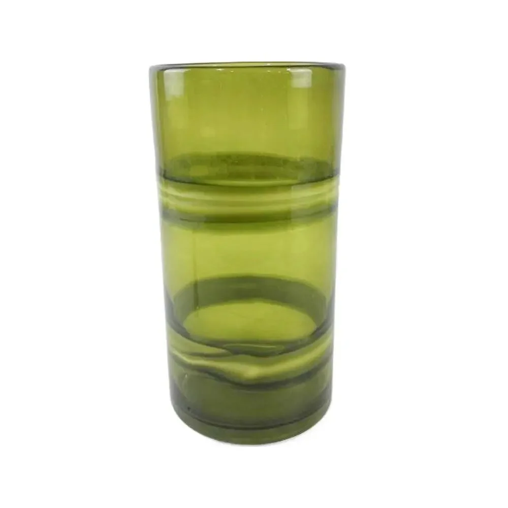Vintage Olive Green Hand Blown Art Glass Cylinder Vase, 9.5" Tall - Picture 6 of 11
